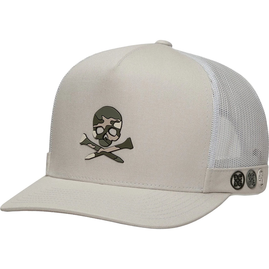 G/Fore Camo Skull & Tees Tall Trucker Golf Hat - Pumice