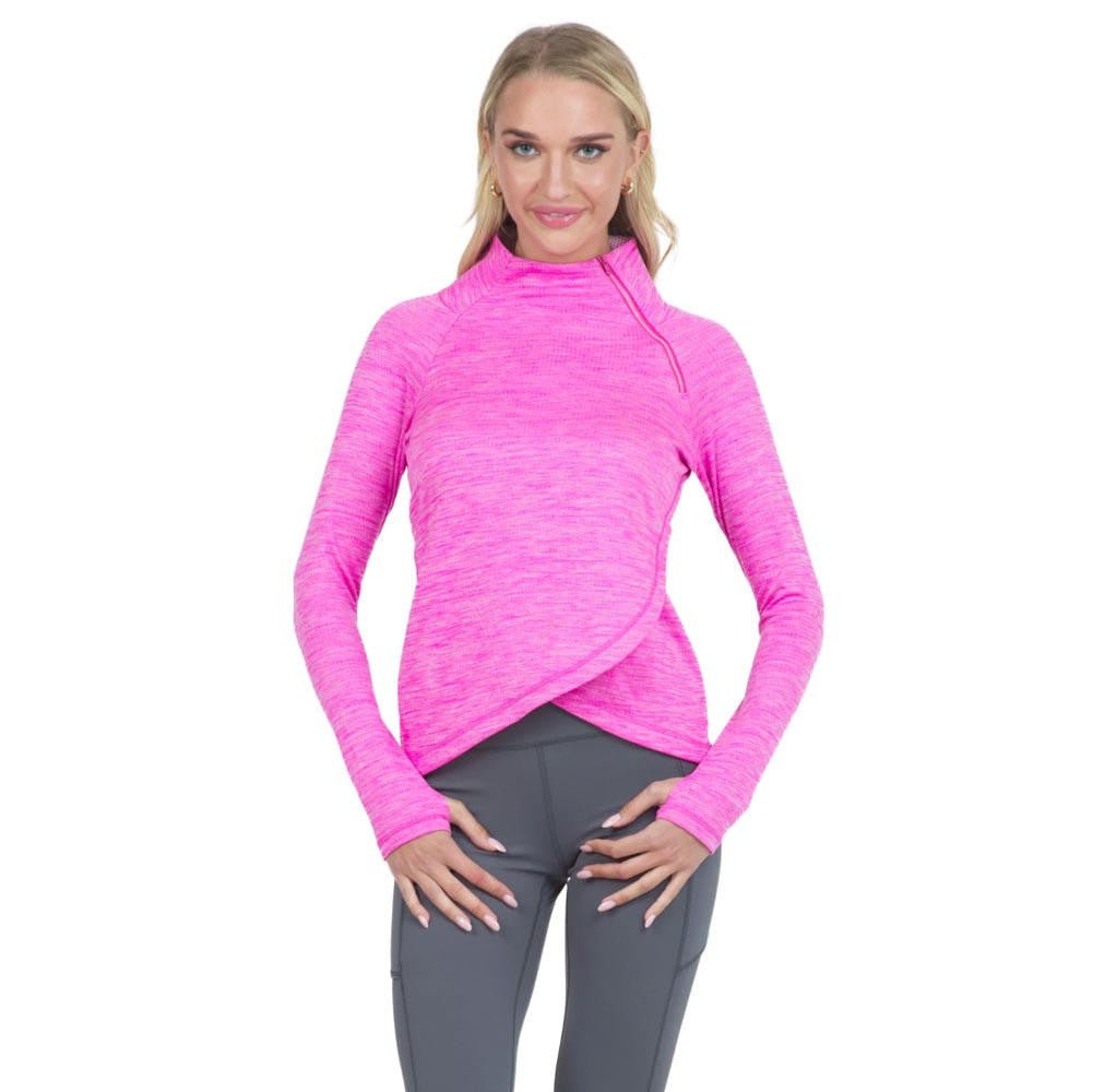 IBKUL Popcorn Stitch Asymmetrical Zip Pullover – Cozy Athleisure