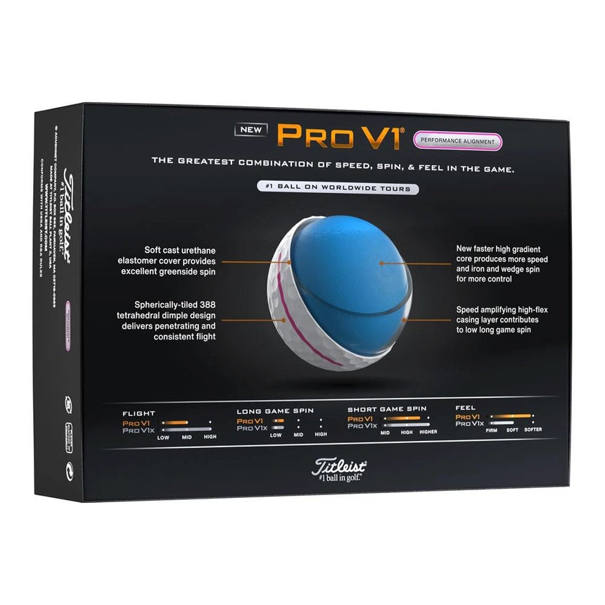 Titleist Pro V1 Performance Alignment Golf Balls - Pink