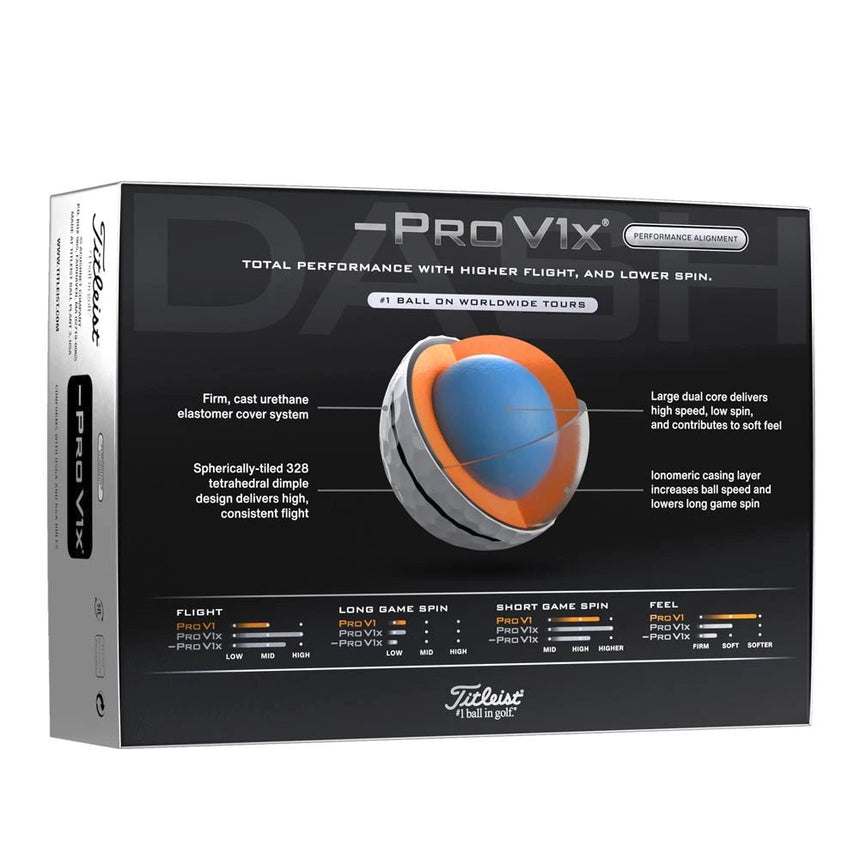 Titleist Pro V1x Left Dash Performance Alignment Golf Balls - Black