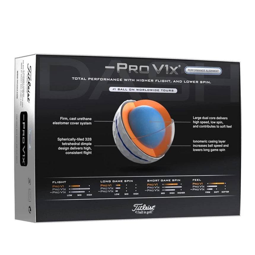 Titleist Pro V1x Left Dash Performance Alignment Golf Balls - Blue