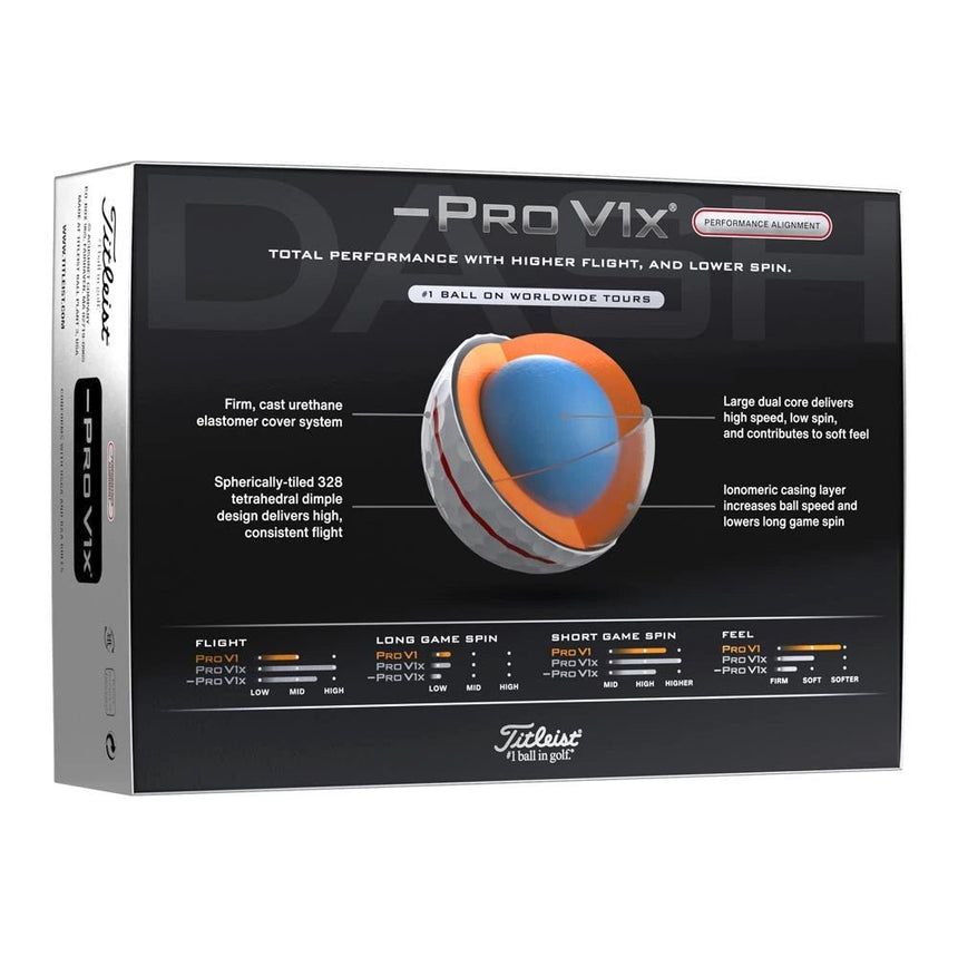 Titleist Pro V1x Left Dash Performance Alignment Golf Balls - Red