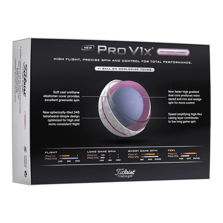 Titleist Pro V1x Performance Alignment Golf Balls - Pink